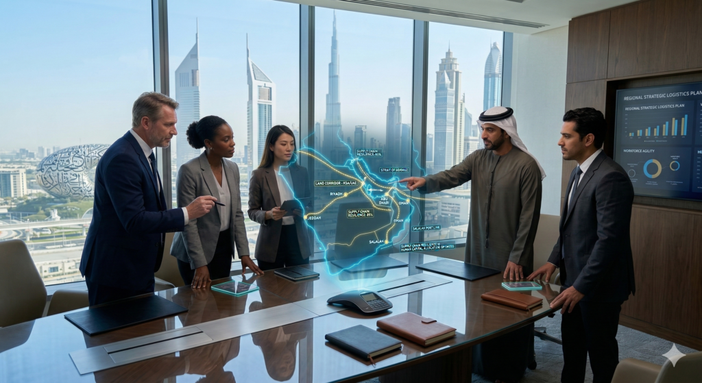 HR professionals analyzing Middle East supply chain talent data.